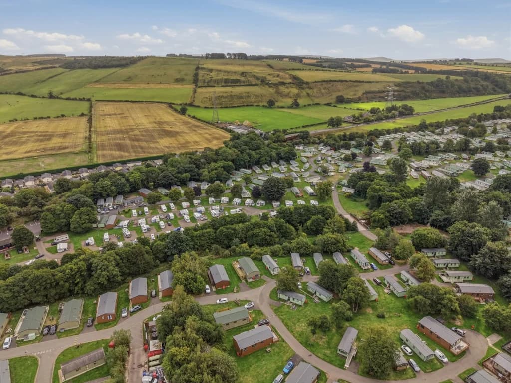 Aerial view across Riverside Holiday Park and surrounding countryside