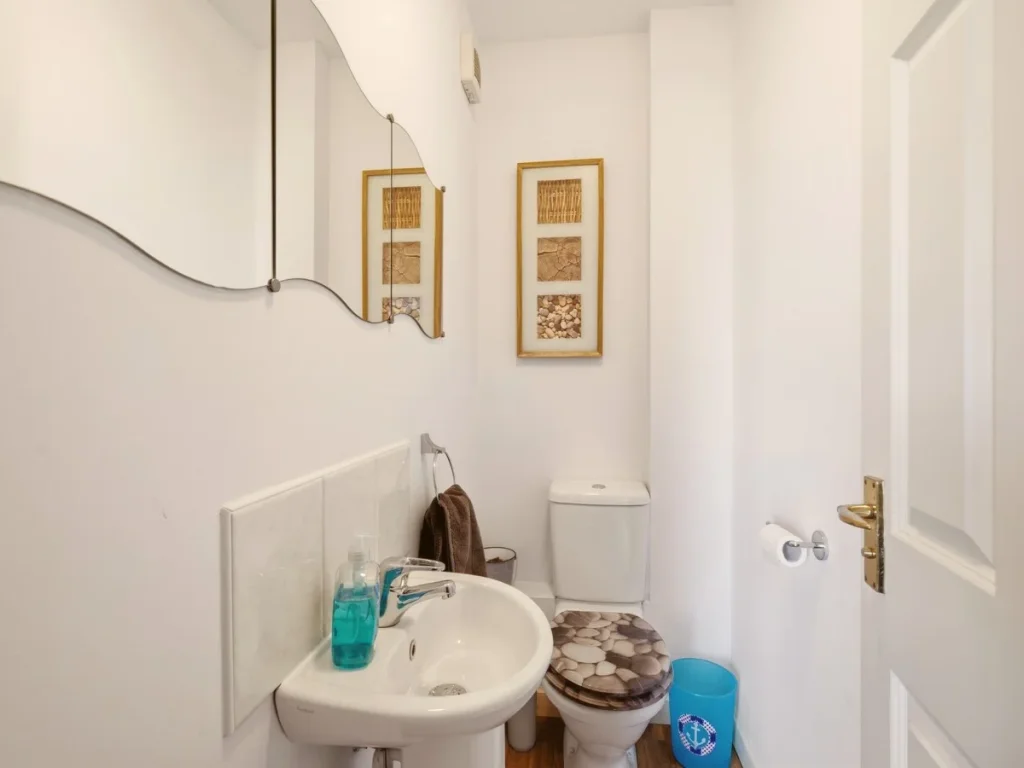 Compact WC with wash basin, mirror and practical storage details