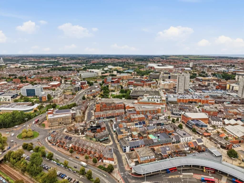 Aerial view across Sunderland city centre and surrounding neighbourhoods