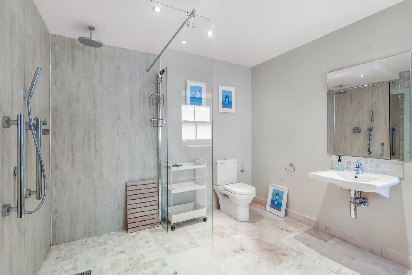 Luxury en-suite bathroom with freestanding bath and walk-in shower