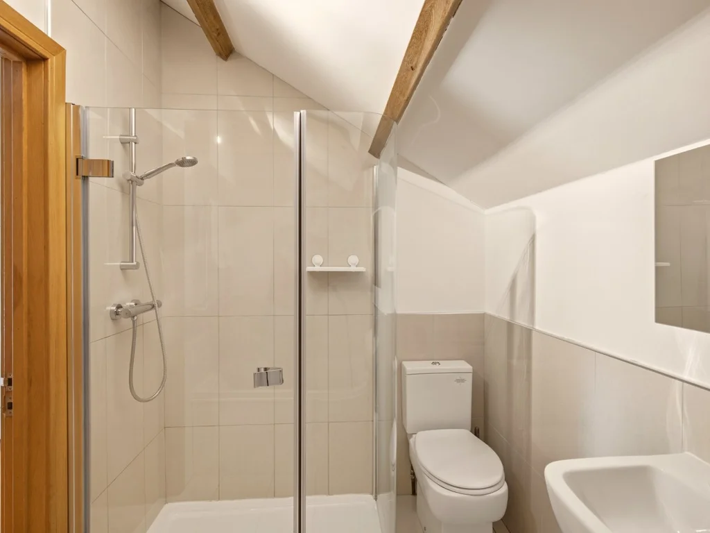 Private en-suite with walk-in shower, WC and wash basin