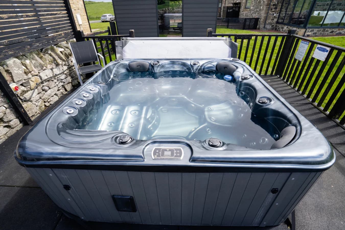 Close-up view of the hot tub in the garden