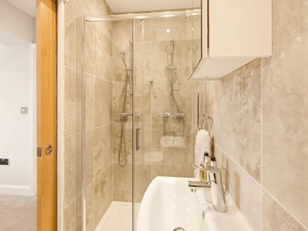 Modern en-suite bathroom with walk-in shower and stylish contemporary finishes