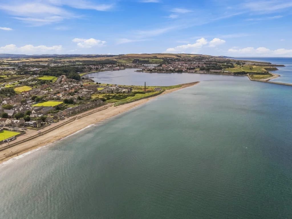 Aerial view of Spittal Beach and Berwick-upon-Tweed coastline.