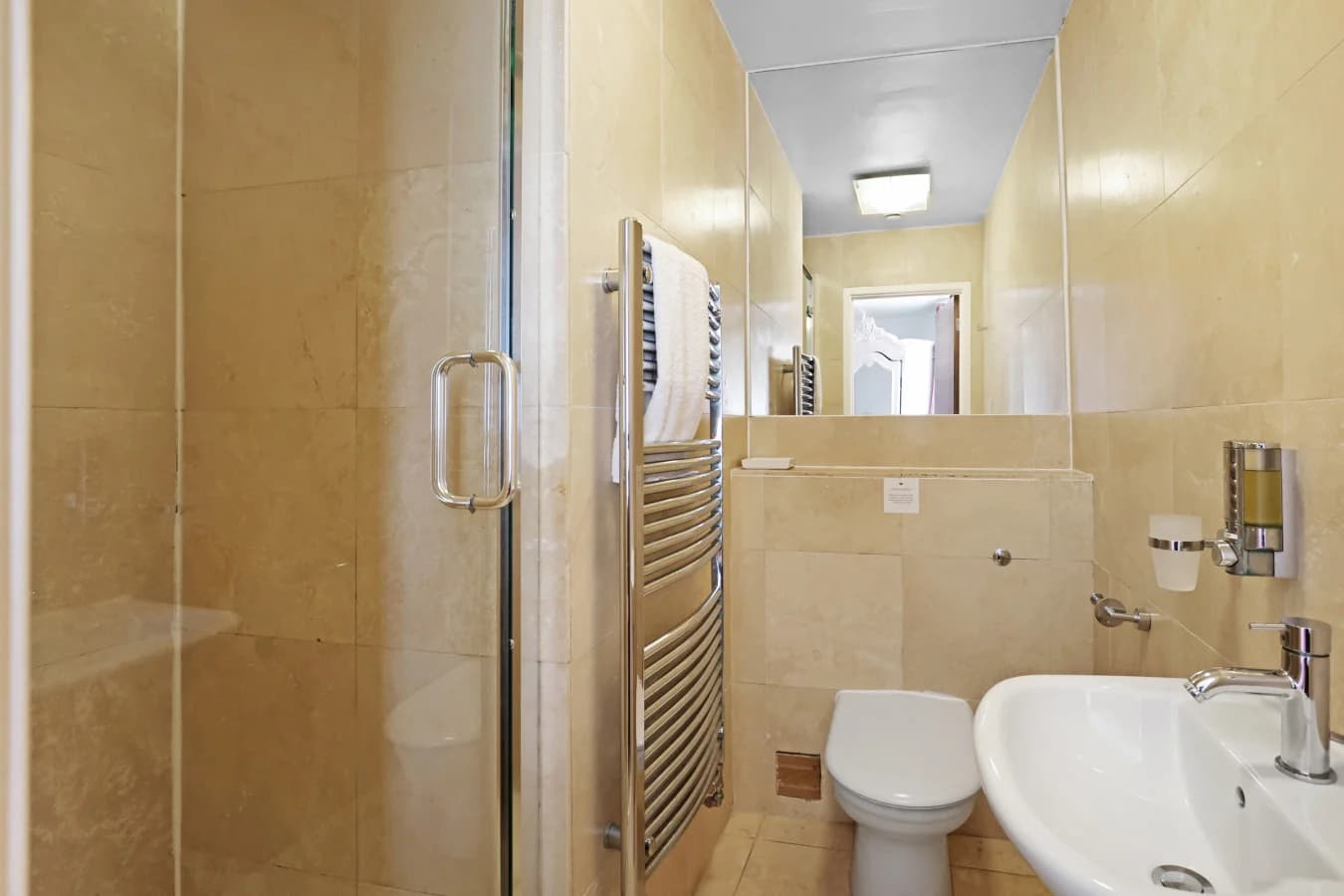 Shower room with walk-in shower, WC and washbasin