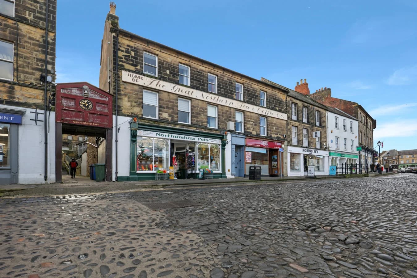 Grade II listed former Tea Warehouse overlooking Alnwick's cobbled marketplace