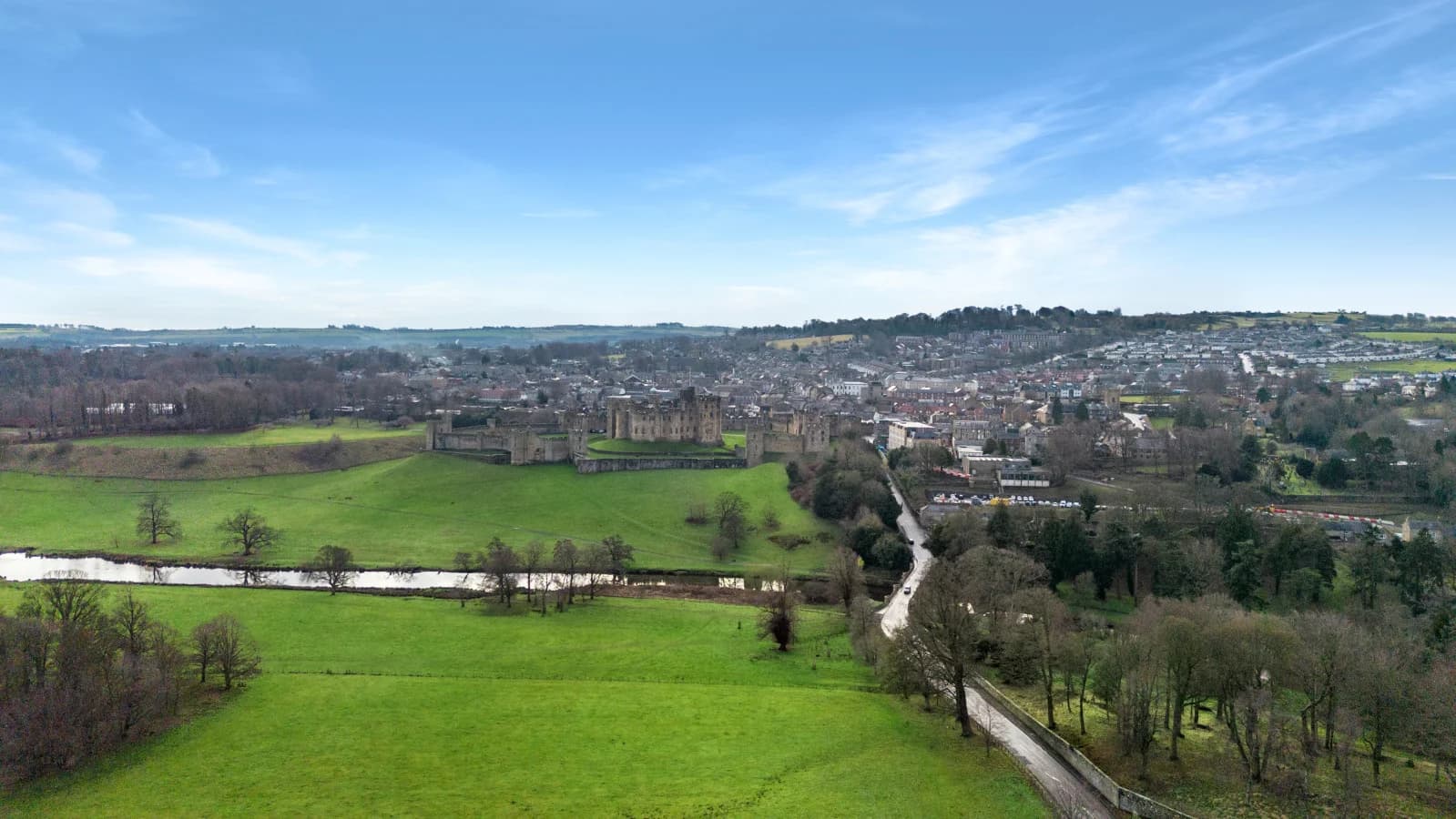 Sweeping views across Alnwick's green parkland and surrounding countryside