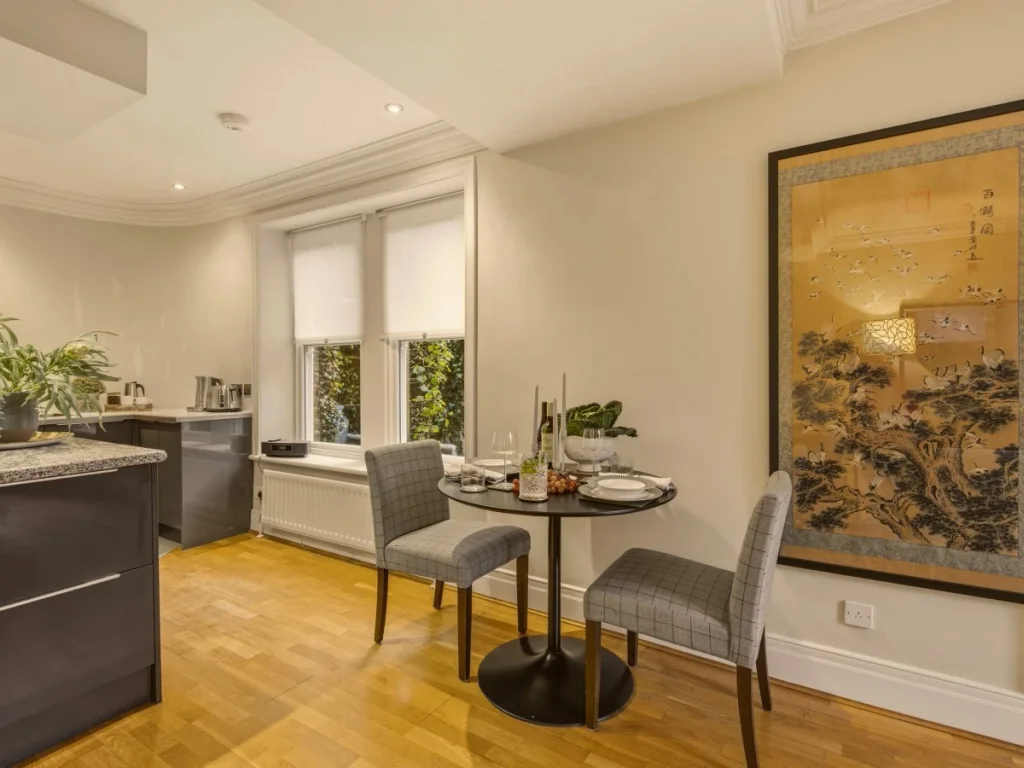 Open-plan living space with a dining area and stylish furnishings