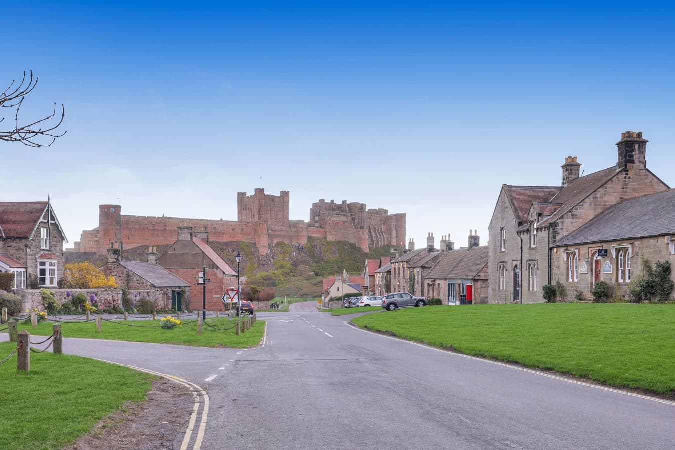 Village green and Bamburgh Castle views from Front Street