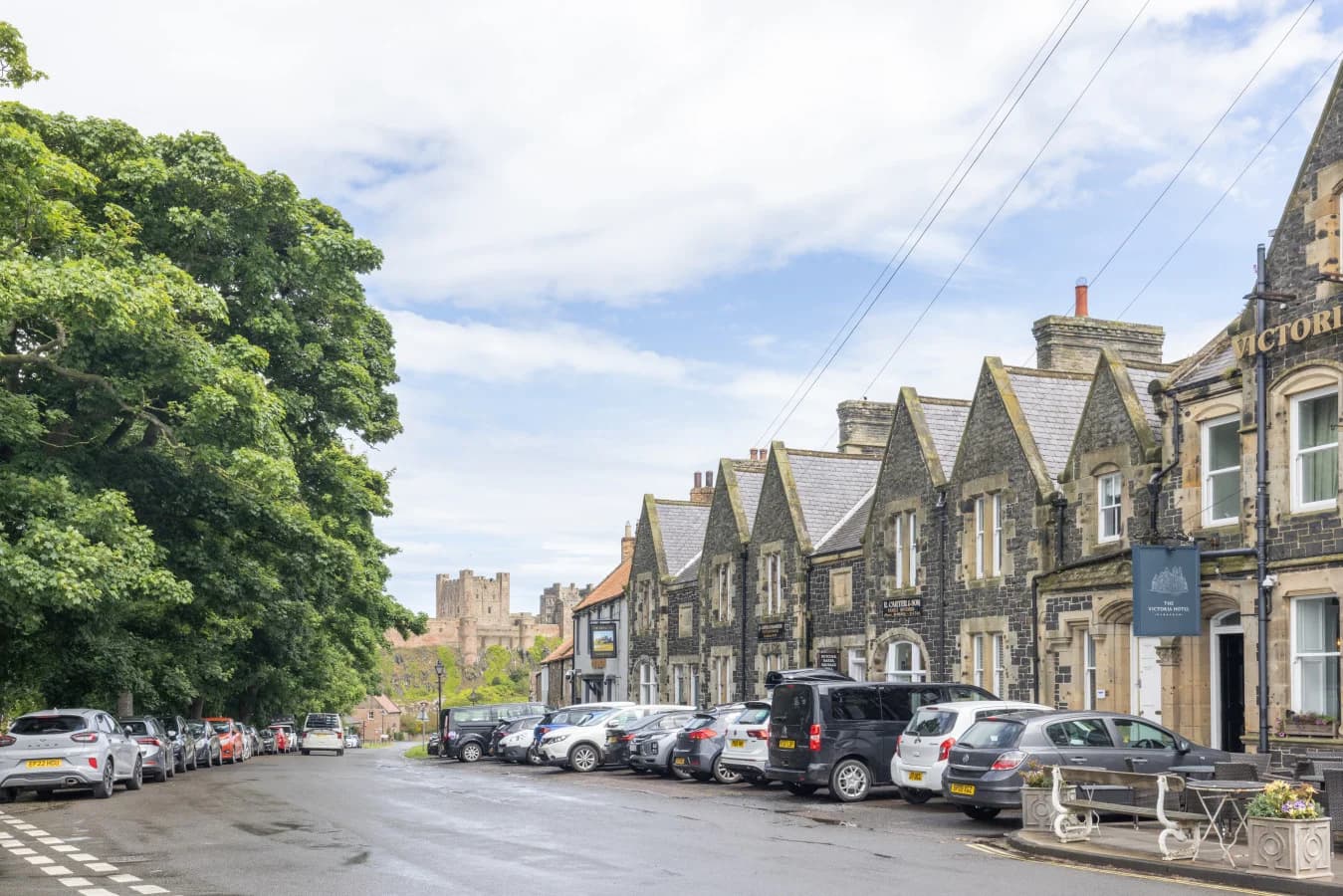 Front Street setting with views towards Bamburgh Castle